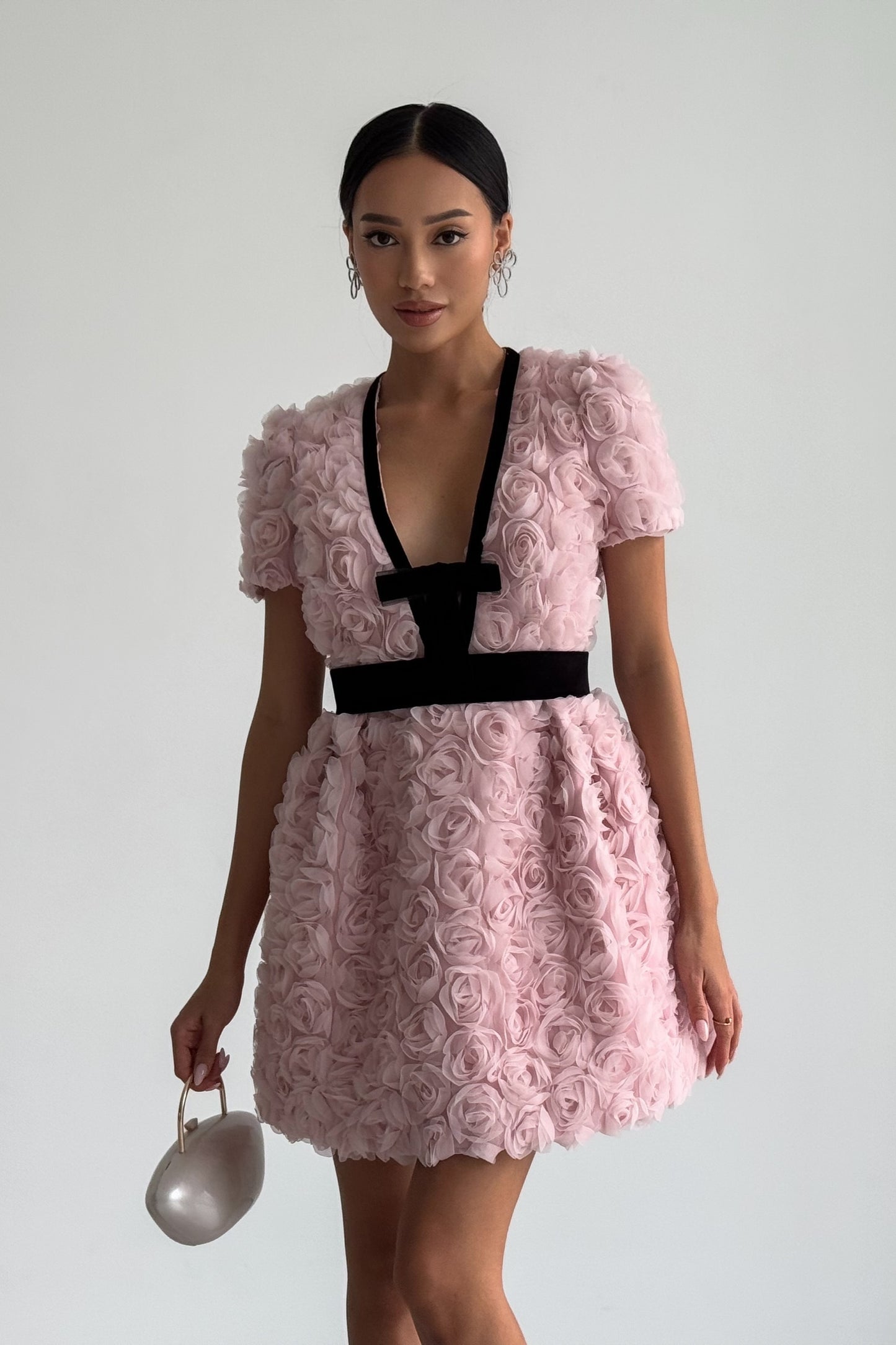 Amelia Rose Embellished V-neck Mini Dress