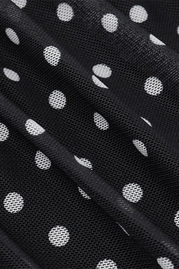 Polka Dot Ruched Lace Mesh Cami Maxi Dress