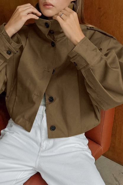 Pleated Collar Long Sleeve Jacket