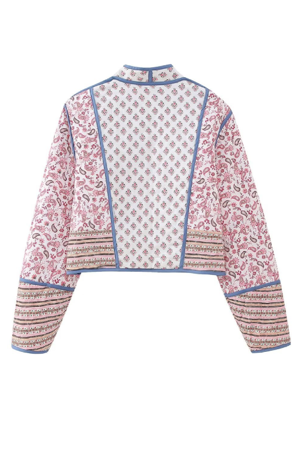 Printed Reversible Quilted Cardigan Jacket with Color Matching Small Cotton-padded Jacket