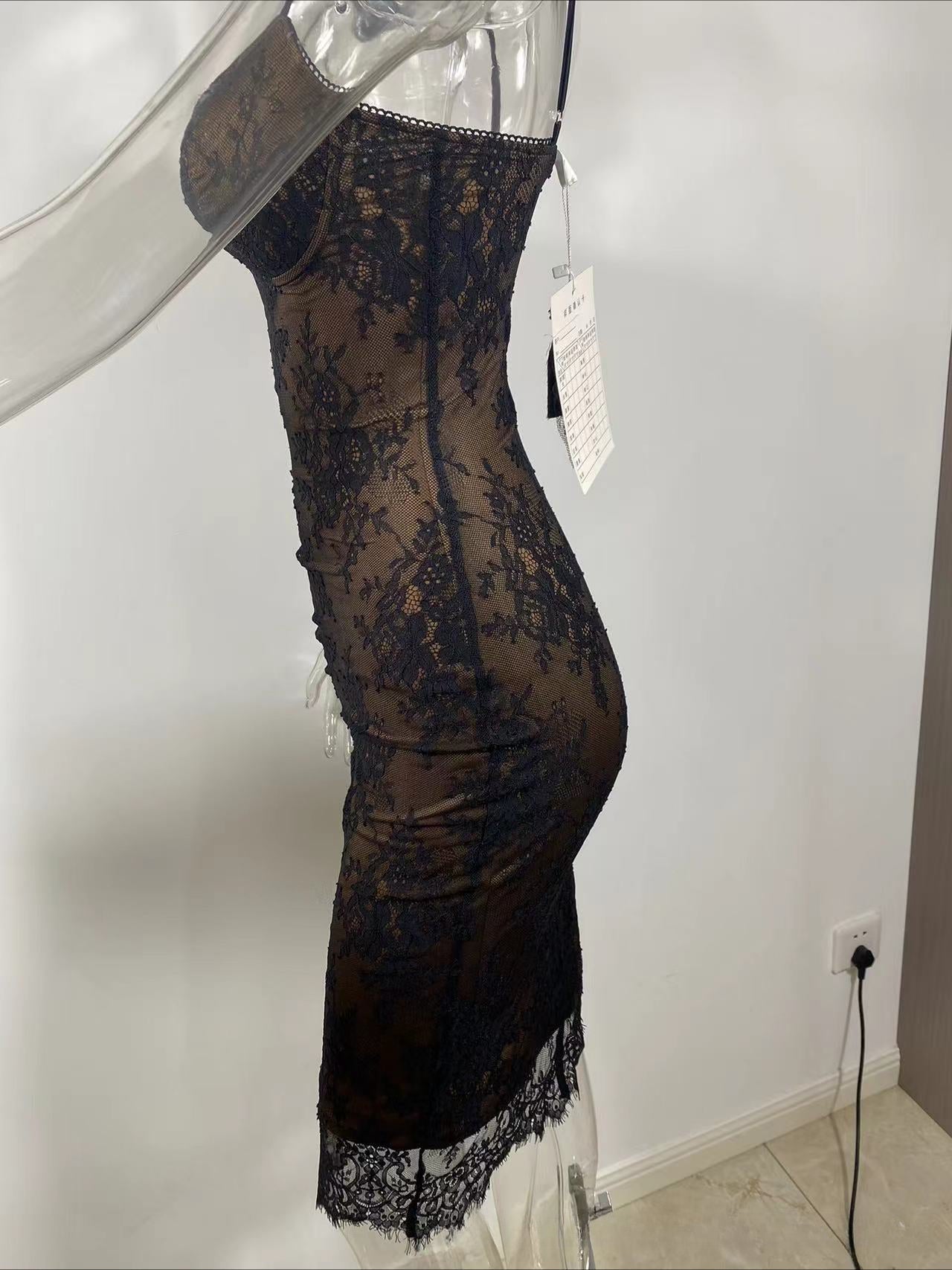 Lace Splice Slim Fit Cami Dress Fall/Winter Hot Girl Style