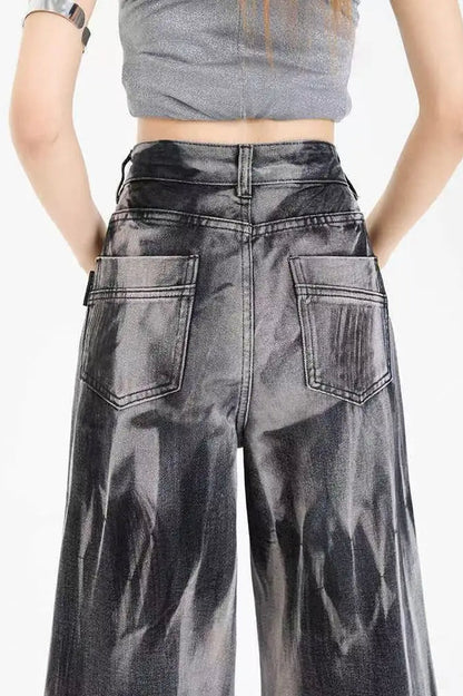 Black Tie-dye Wide-leg Jeans