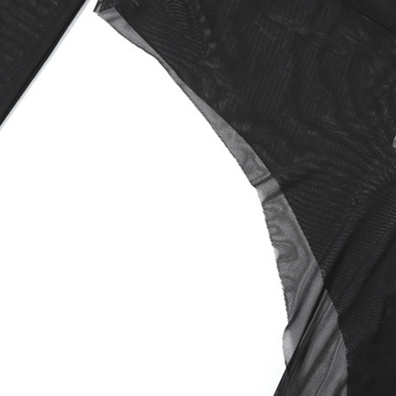 Long sleeve off shoulder sheer mesh irregular top
