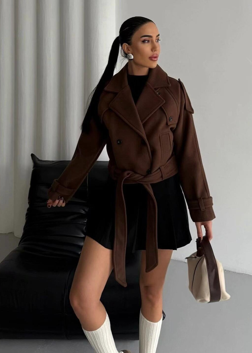 Reina - Cropped Belted Wool Trench