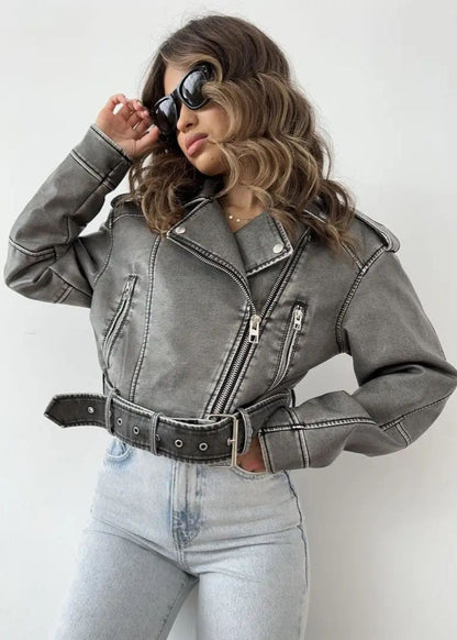 Washed Faux Leather Moto Jacket – Vintage Biker Edge