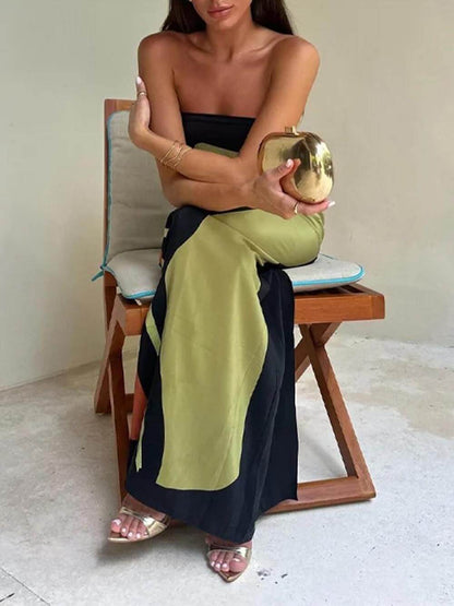 Strapless Abstract Botanical Print Column Maxi Dress