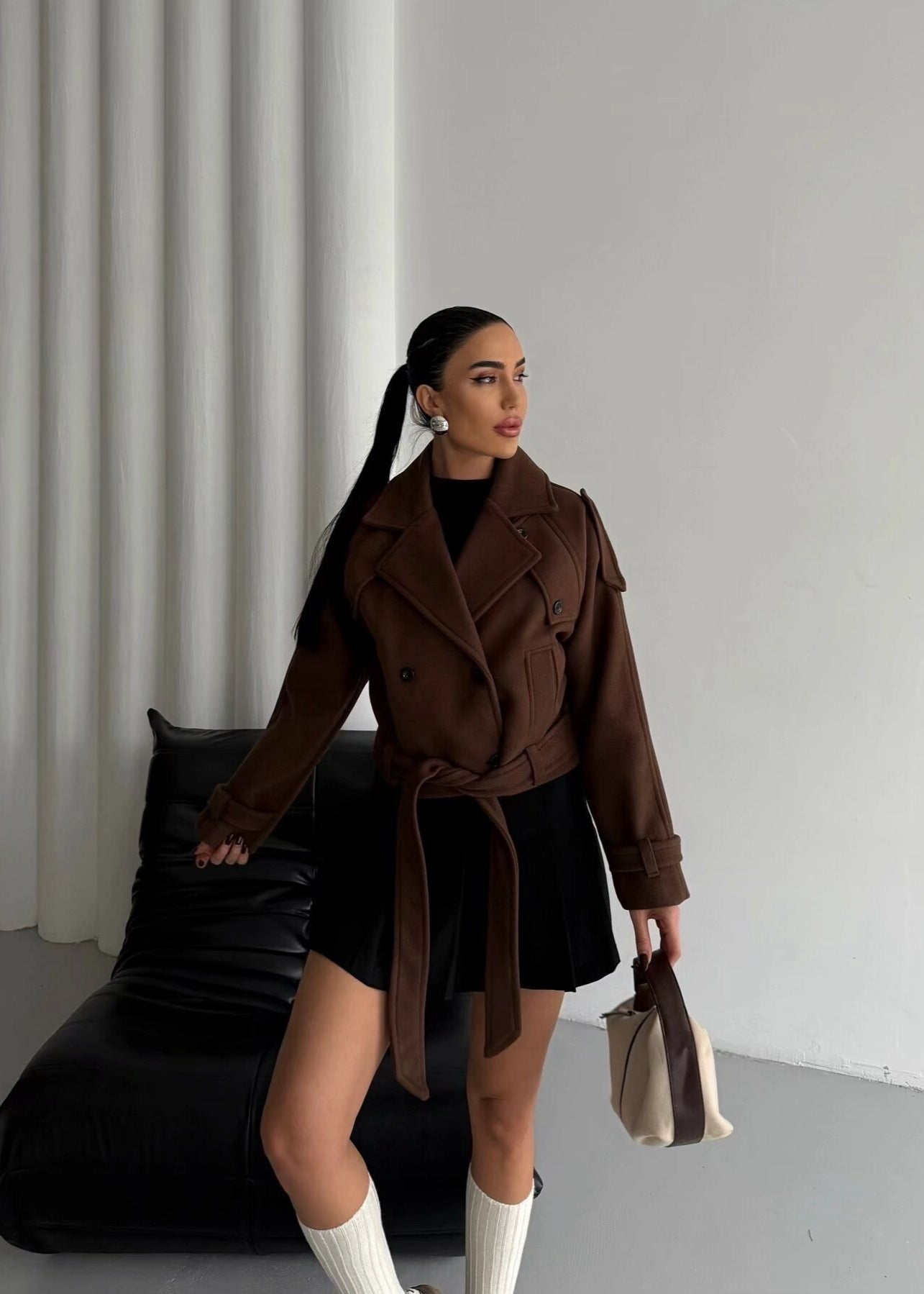 Reina - Cropped Belted Wool Trench