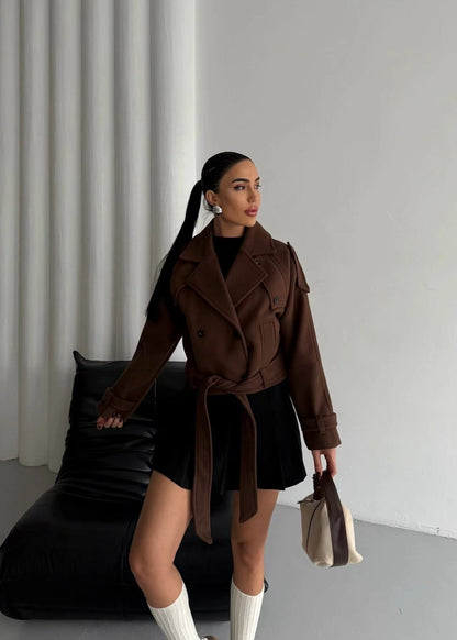 Reina - Cropped Belted Wool Trench