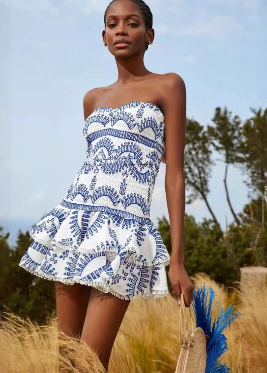 Santorini Smocked Strapless Mini Dress