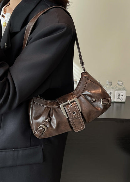 Marlette - Vintage Buckle Shoulder Bag in Coffee Brown