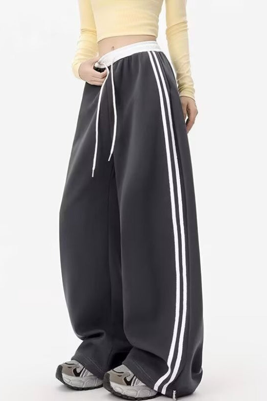 Contrast High Waist Athletic Fluid Wide Leg Pants