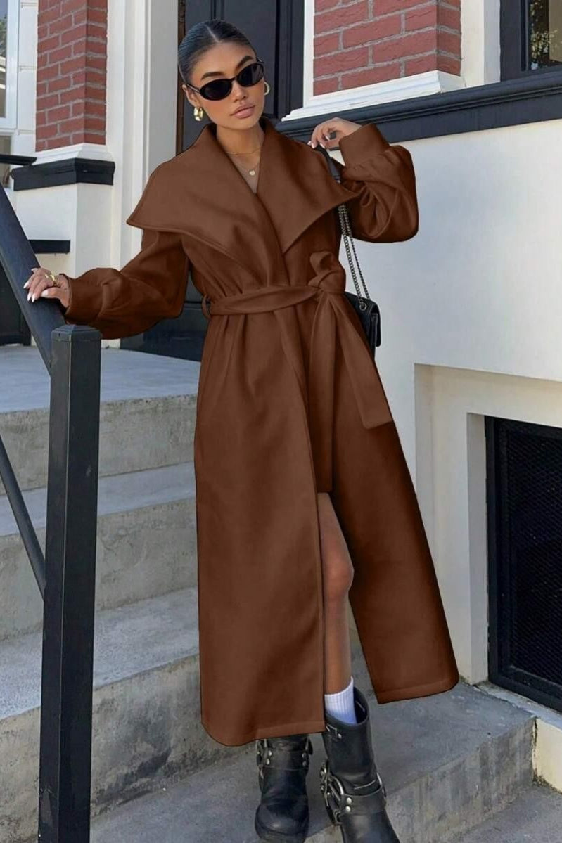Brown Oversized Lapel Wool Coat