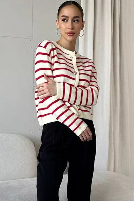 Short Striped Knit Cardigan