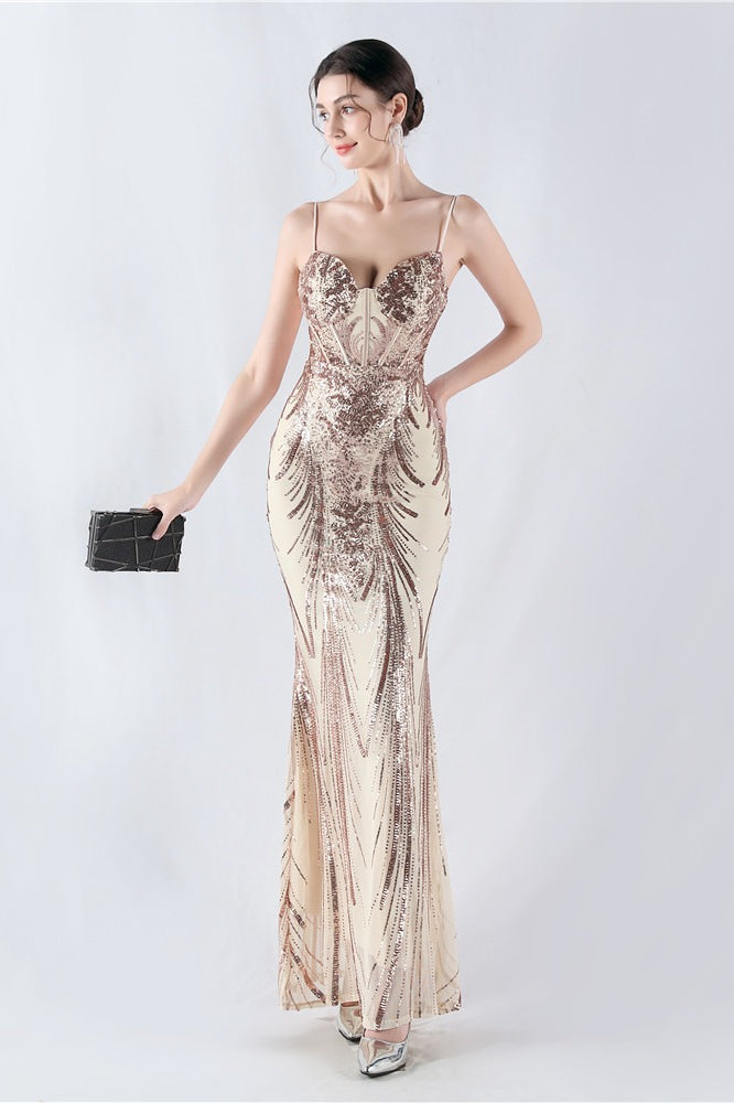 Boned Sequin Embroidered Formal Dress