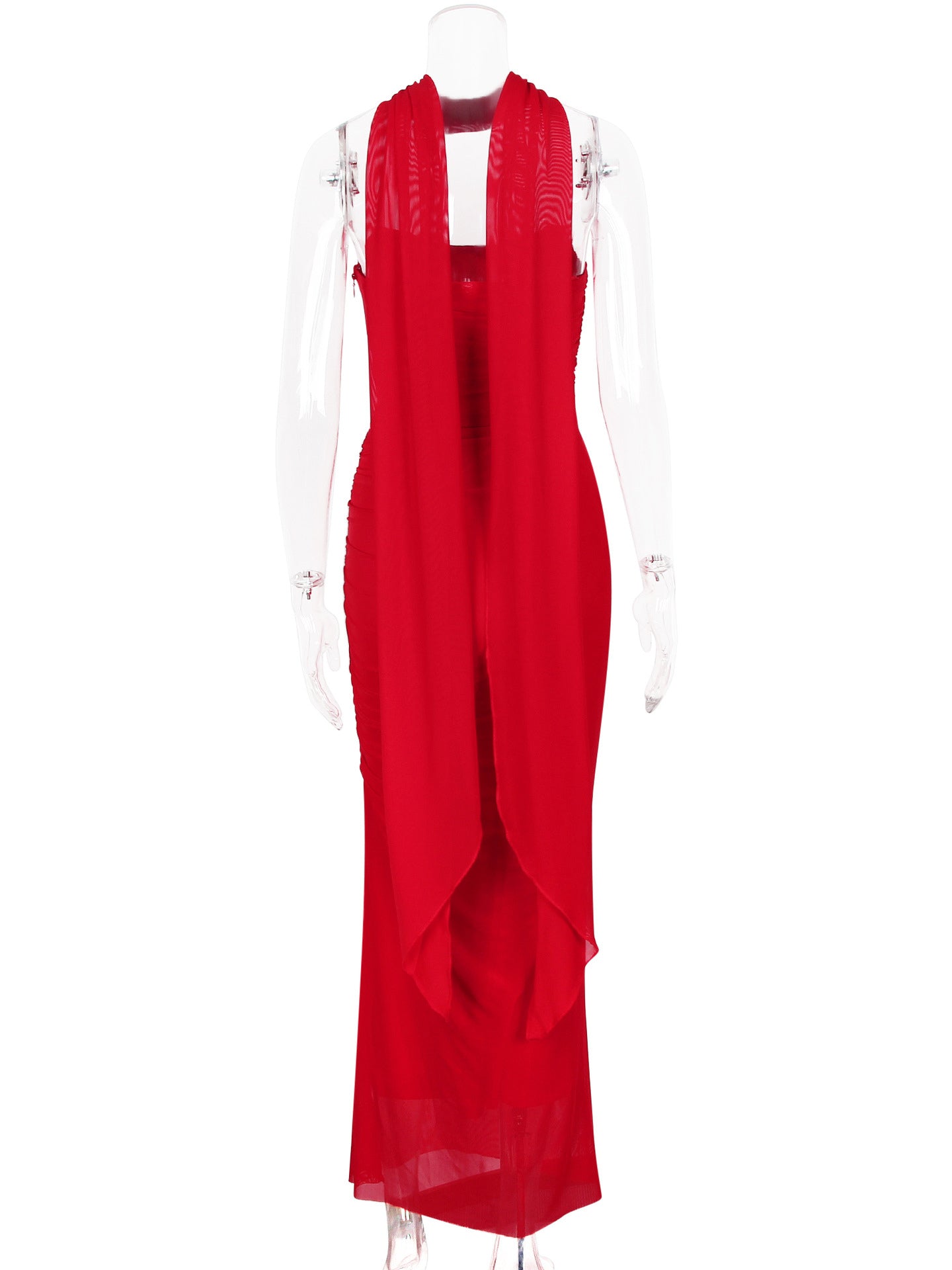 Strapless Corset And Mesh Maxi Skirt And Neck Scarf Party 3 Piece Co-ord Set For Women 2026