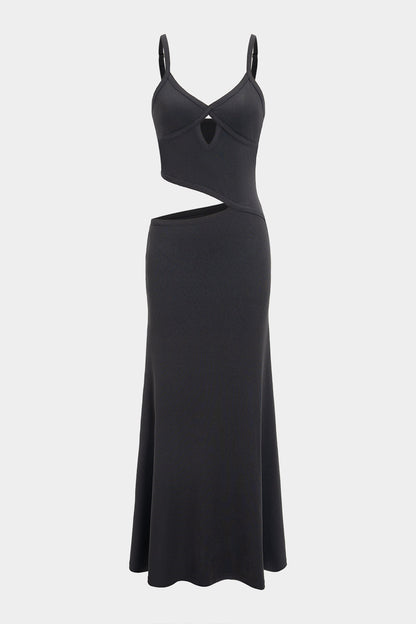 Cut Out V-Neck Patchwork Sleeveless Slip Maxi Dress