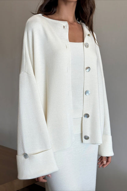 Elegant Minimalist Knit Long Sleeve Cardigan Cami Three Piece Set