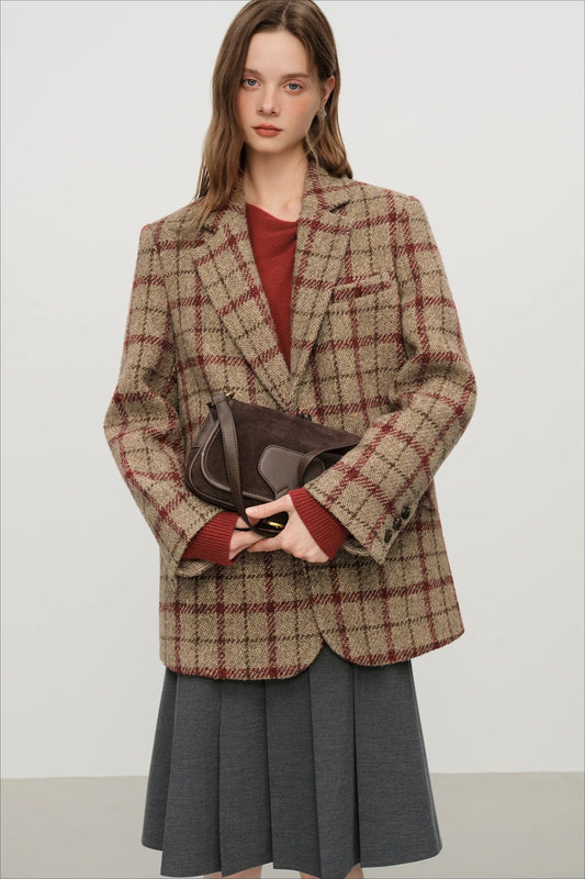 Retro Plaid Short Blazer Blazer