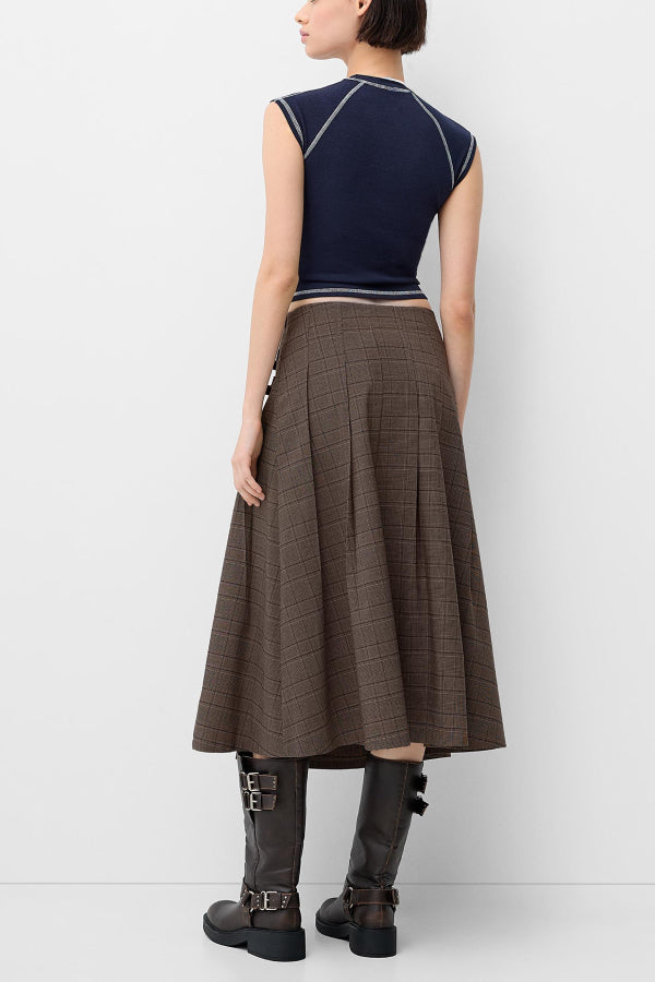 Box Pleat Midi Skirt with A Belt Detail
