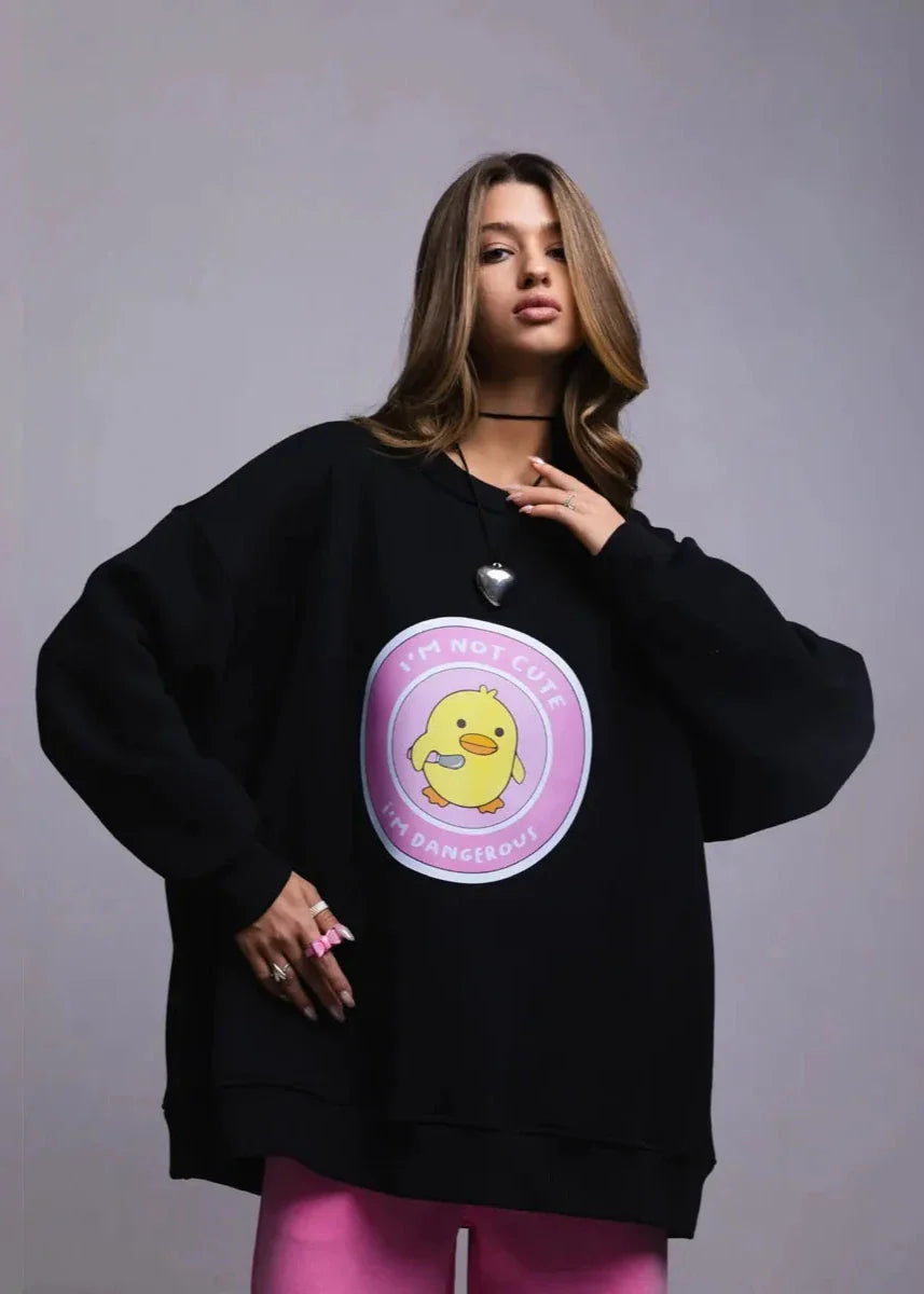 Playful Duck Graphic Oversized Sweatshirt