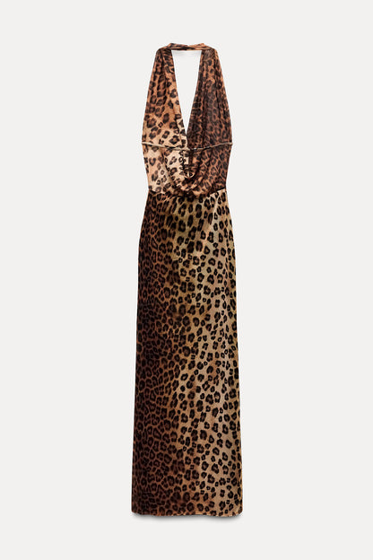Marina Leopard Print Halter Maxi Dress