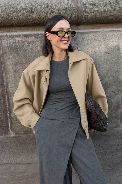 Khaki Loose Fit Woolen Jacket