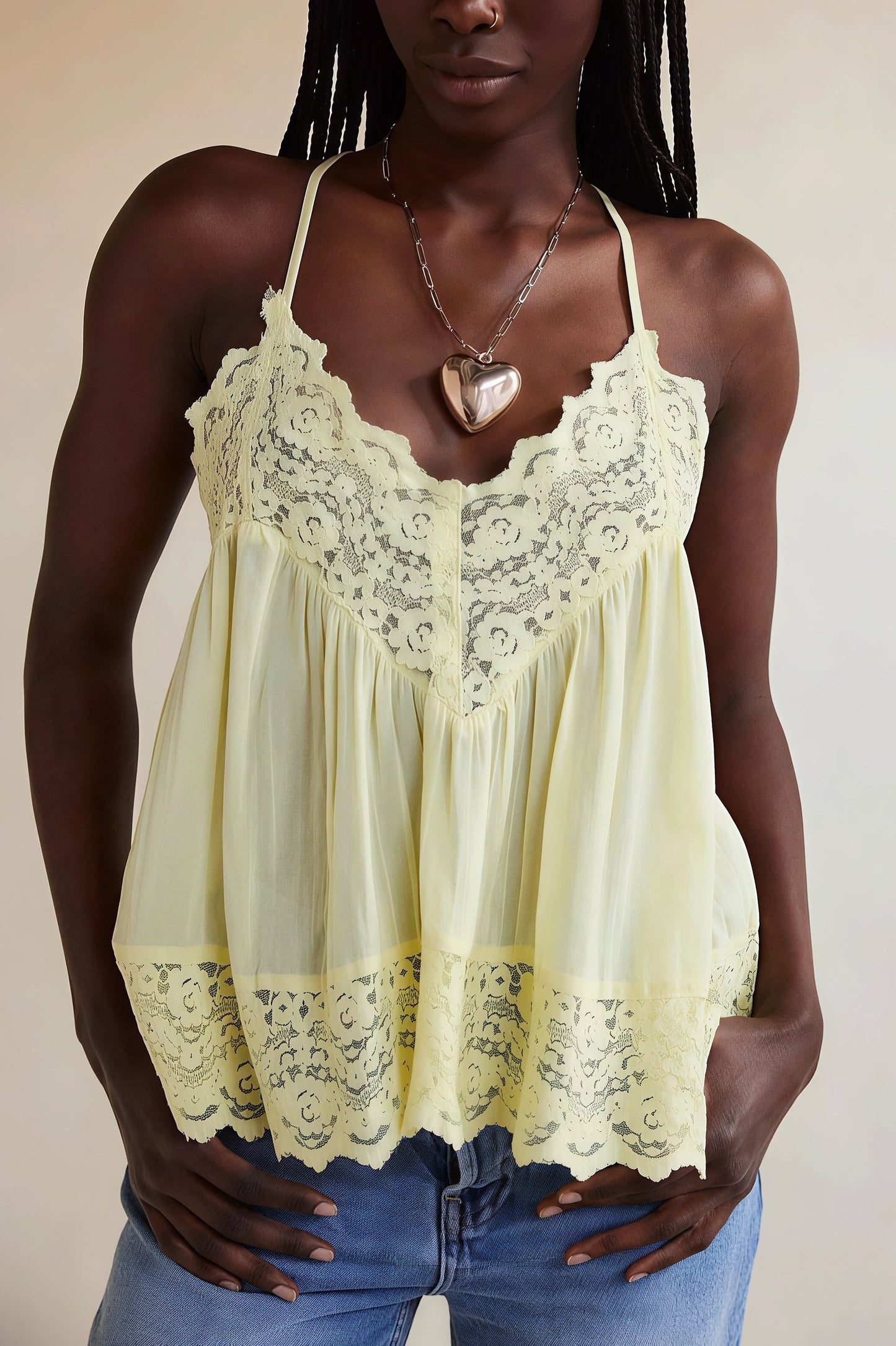 Lace Trim Ruffle Strap Cami Top