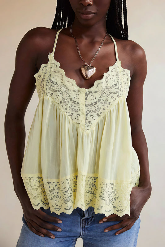 Lace Trim Ruffle Strap Cami Top