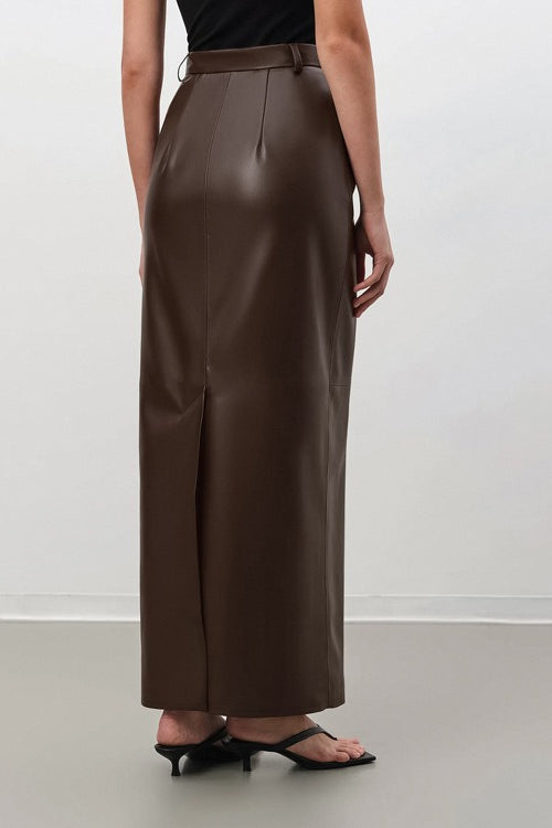 Vintage Faux Leather Pencil Maxi Skirt