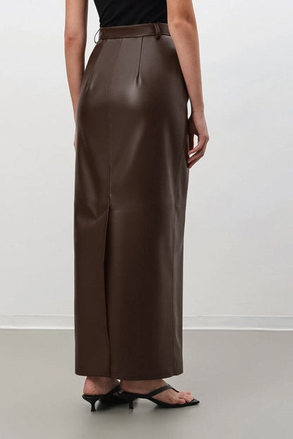 Vintage Faux Leather Pencil Maxi Skirt
