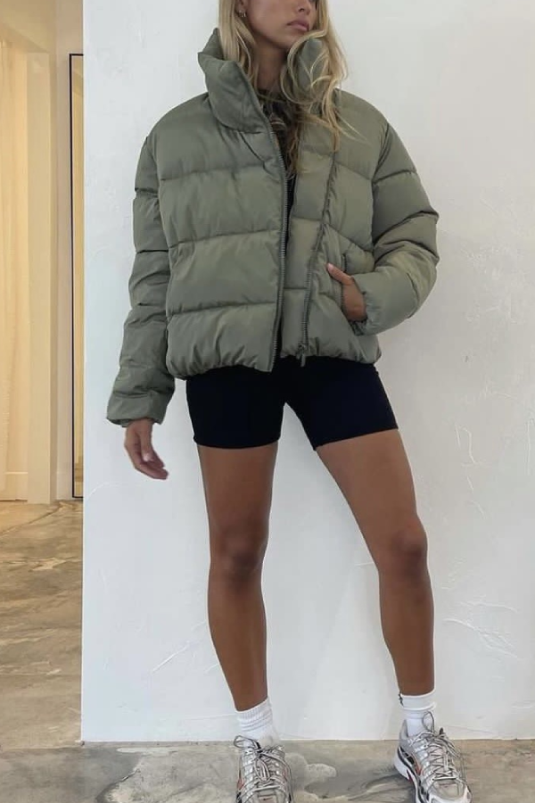 Stand Collar Zipper Windproof Cotton Coat