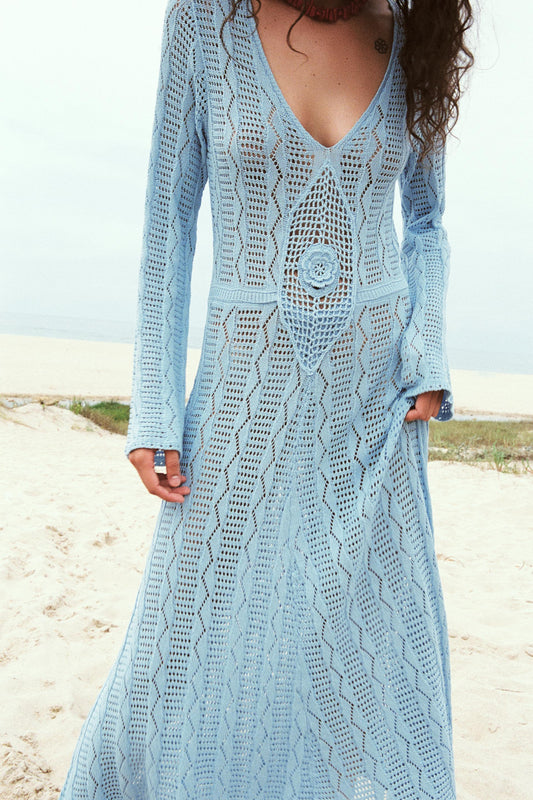 Doris V-neck Long Sleeve Knit Maxi Dress