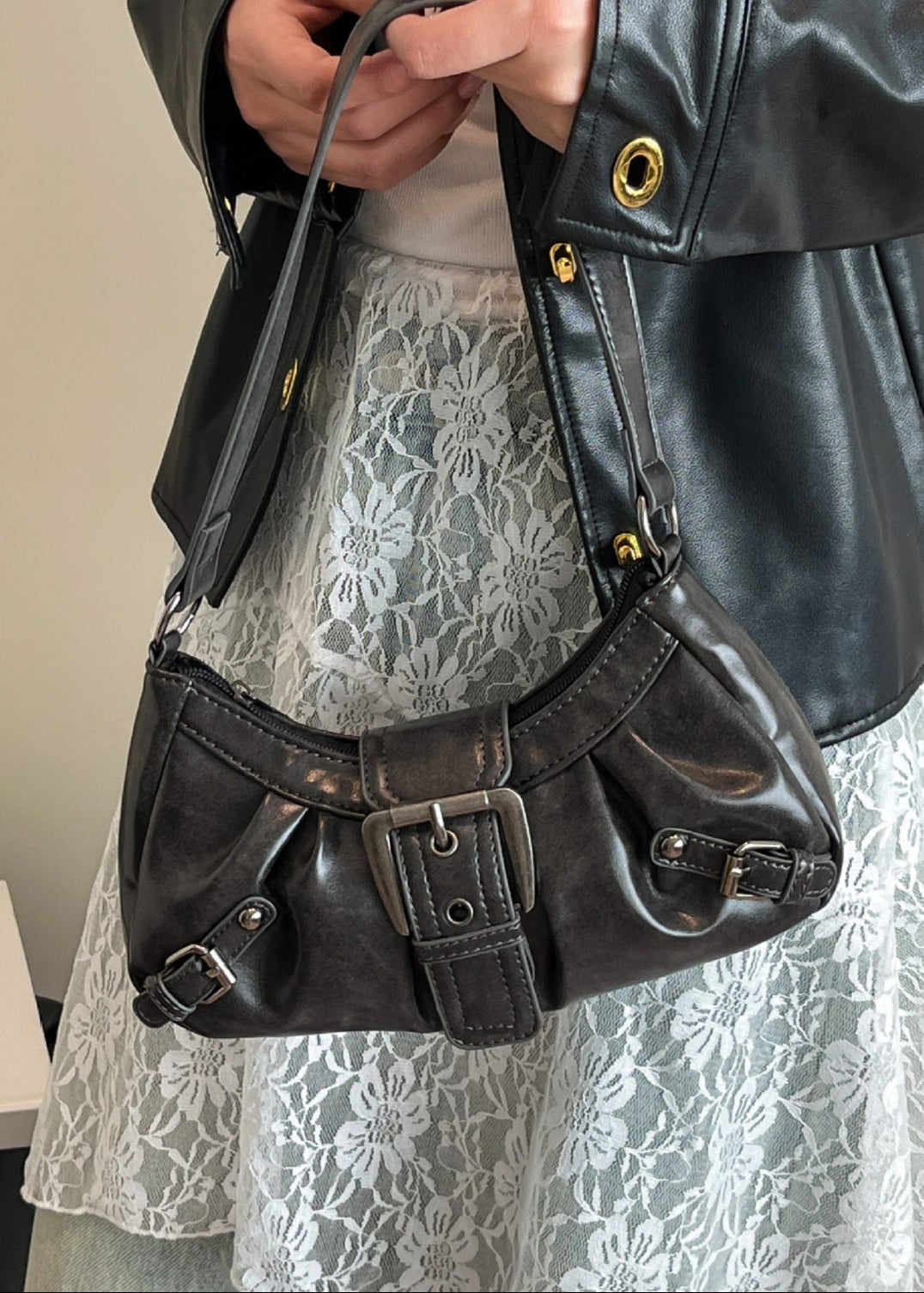 Marlette - Vintage Buckle Shoulder Bag in Coffee Brown
