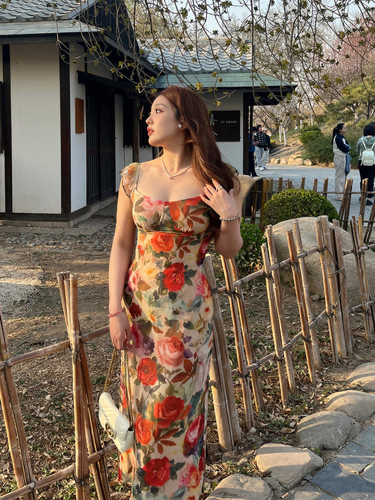 Vintage Oil Painting Floral Maxi Dress