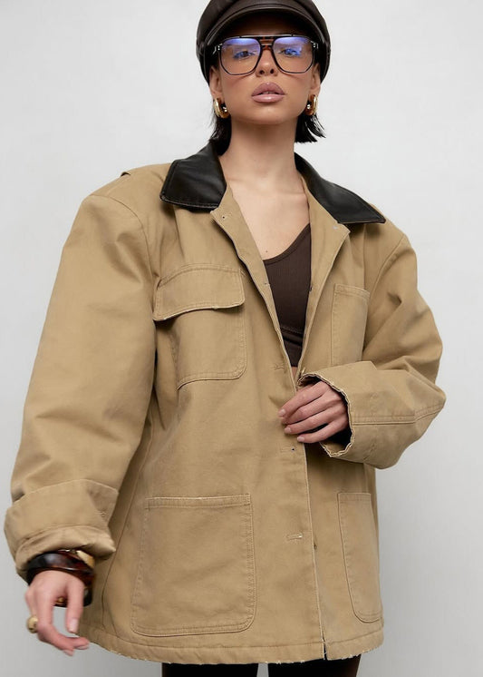 Metro Terrain - Canvas Utility Jacket with Faux Leather Collar