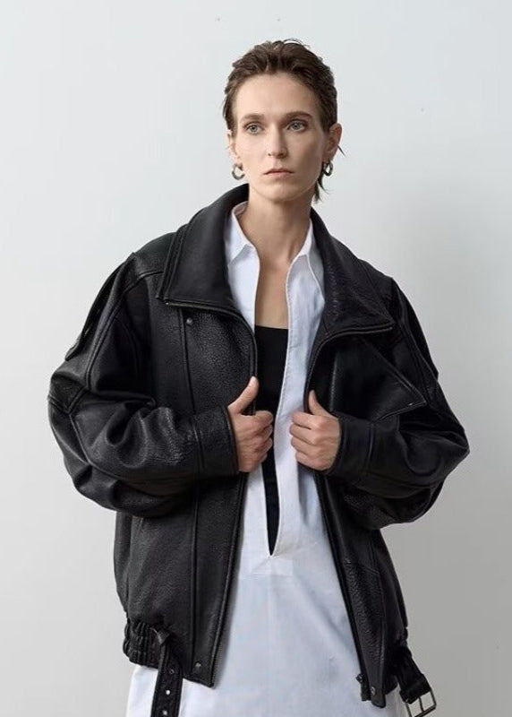 Oversized Leather Biker Jacket – Vintage-InspiRed Statement