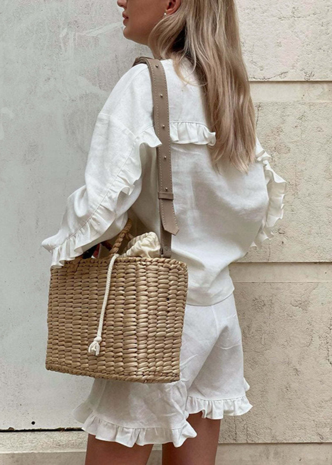 Linen Grace - Two-Piece Ruffle Trim Cotton-Linen Set