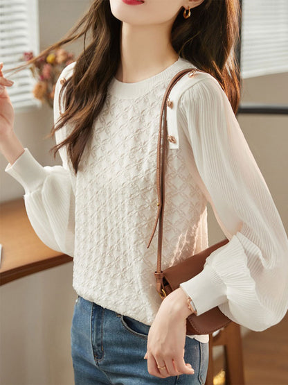 Alyssa Elegant Balloon Sleeve Knitted Blouse