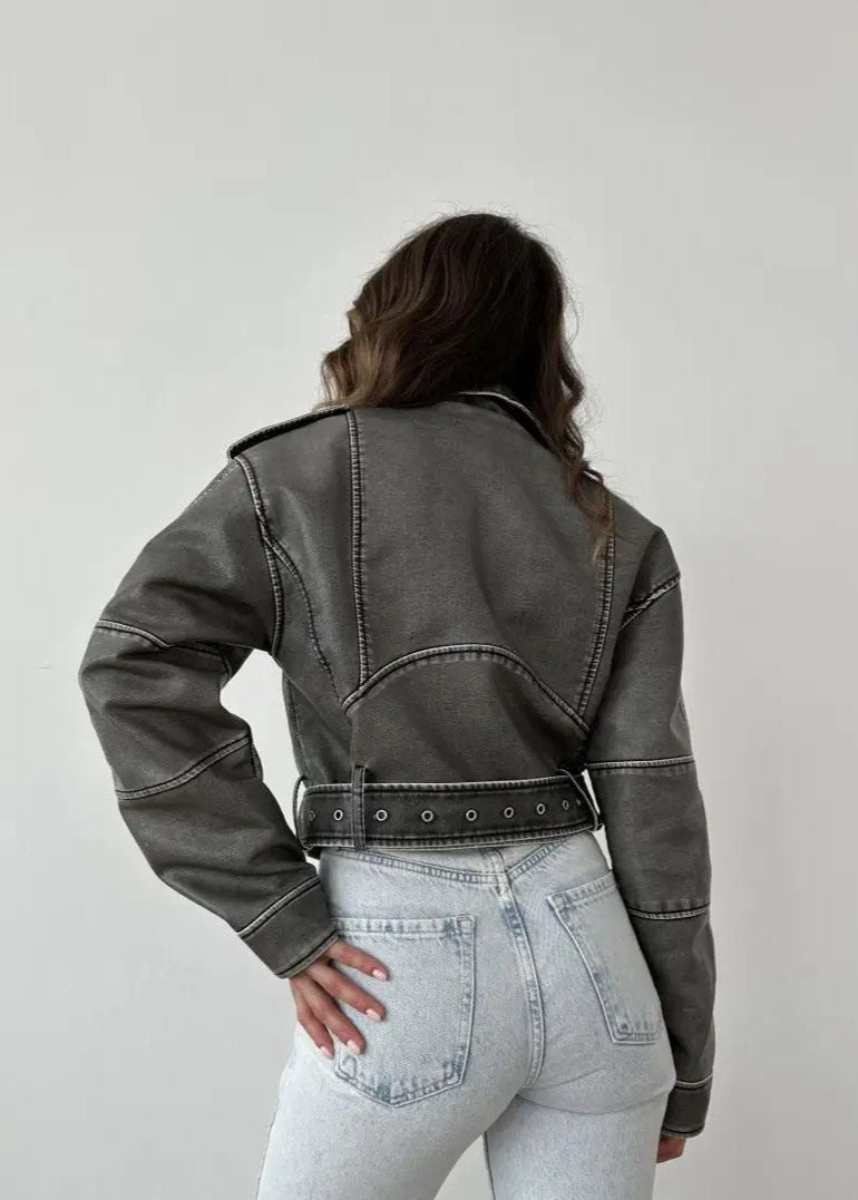 Washed Faux Leather Moto Jacket – Vintage Biker Edge