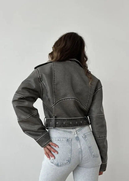 Washed Faux Leather Moto Jacket – Vintage Biker Edge
