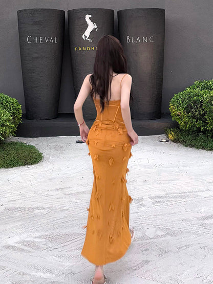 Yellow Floral Tie-Back Maxi Dress