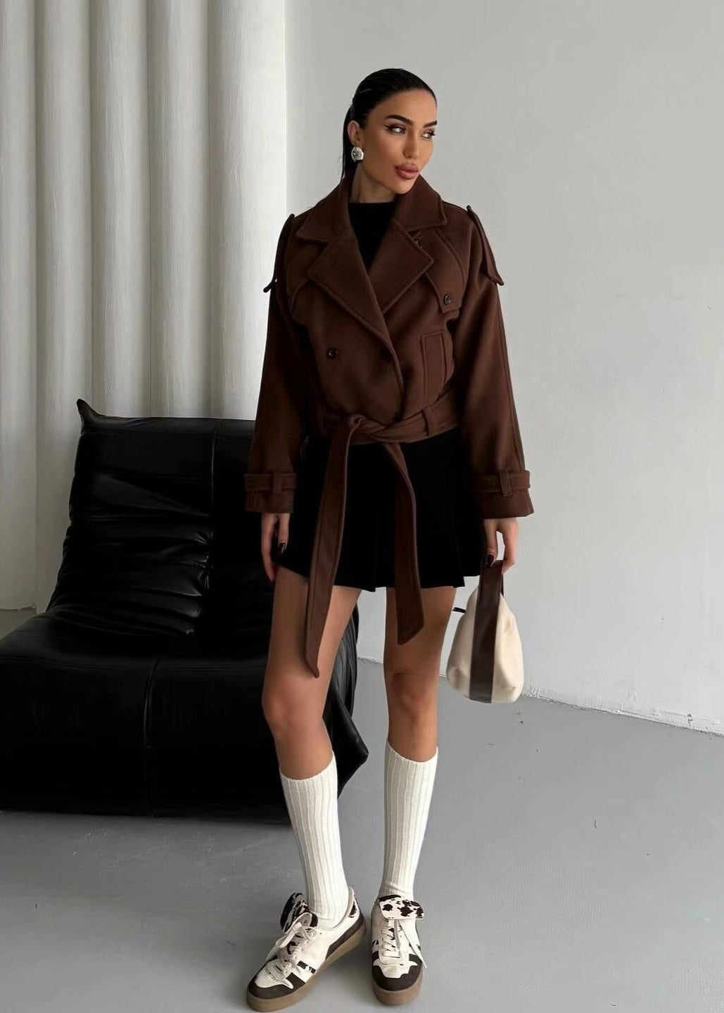 Reina - Cropped Belted Wool Trench