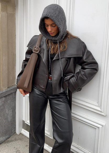 Cropped Faux Leather Jacket – Minimalist Biker Chic