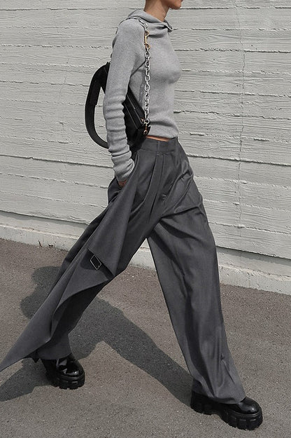 Vintage Deconstructed Wide-Leg High-Waist Pants