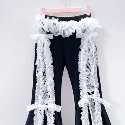 Ruffle lace hem slit pant