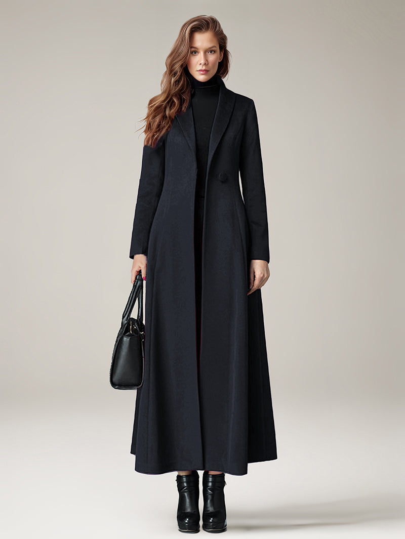 Women's Coat Warm Winter A-line Lapel Full Length Maxi Woolen Coat 2026