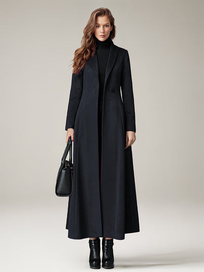 Women's Coat Warm Winter A-line Lapel Full Length Maxi Woolen Coat 2026