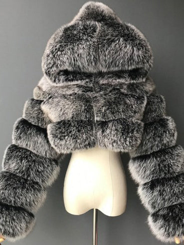White Faux Fur Jacket With Hood Hot Girls Short Coats Winter Outerwear For Women 2026