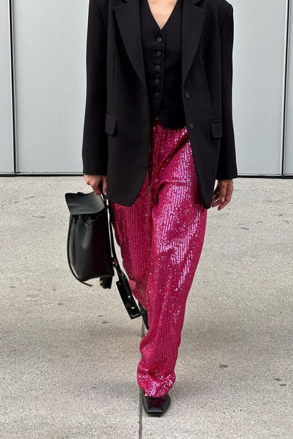 Casual Sequin Wide Leg Loose Pants
