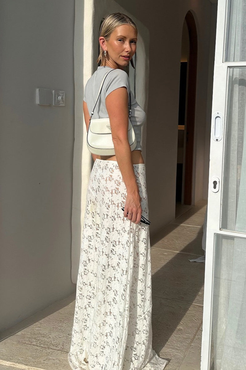 Vintage Lace Jacquard Sheer Low Waist Maxi Skirt